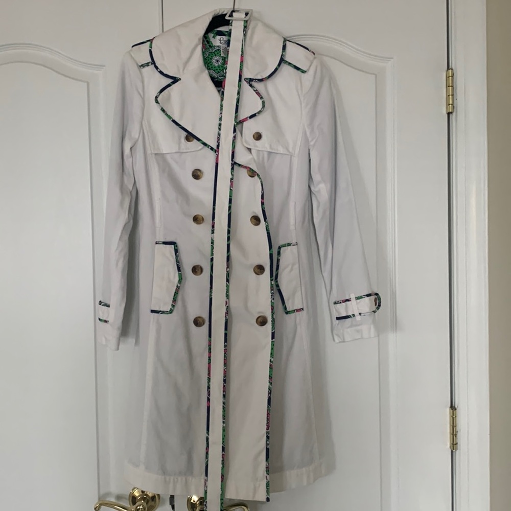 Lilly Pulitzer White Belted Trench Jacket Size 4